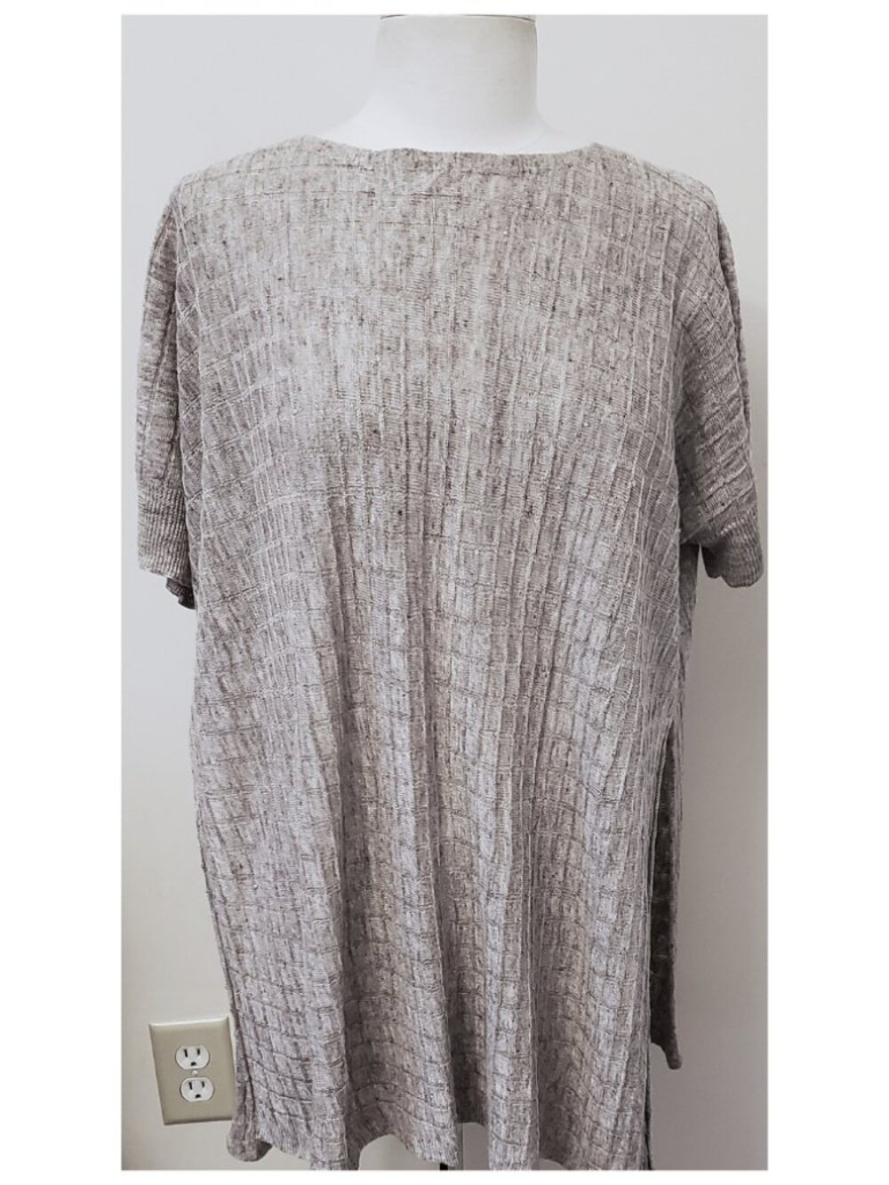Eileen Fisher 100% Linen Knit Boatneck Oversized Tunic/Top Sz-S/M Oatmeal Beige